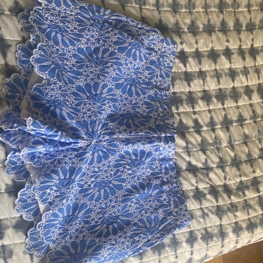 LOFT Blue and White Lace Scalloped Shorts